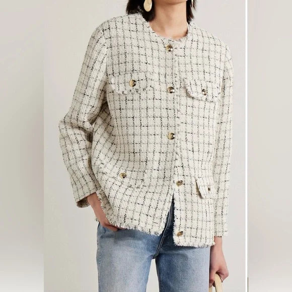 Anine Bing Janet White Tweed Jacket Size L