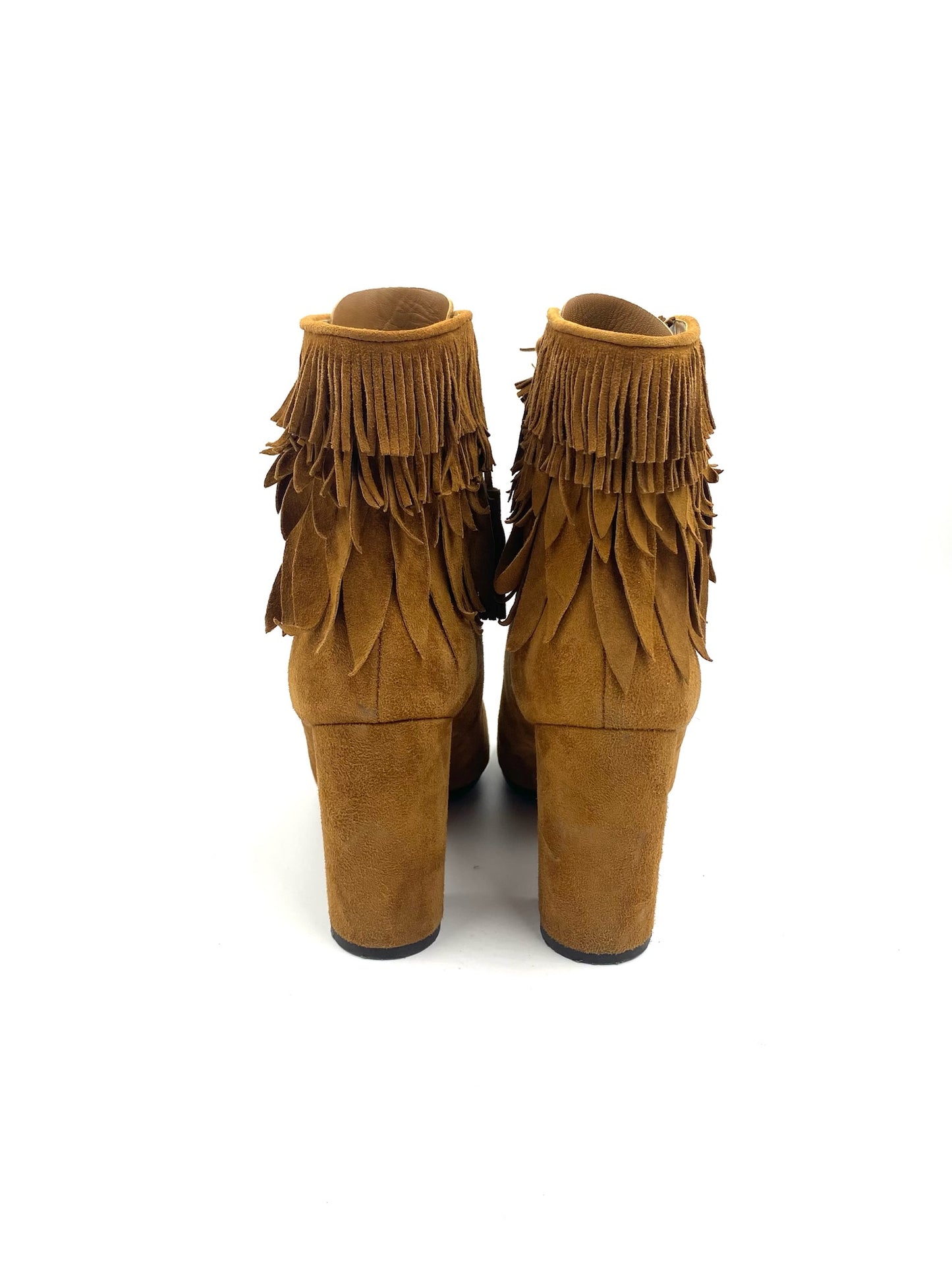 Aquazzura Camel Suede Fringe Booties Size 37