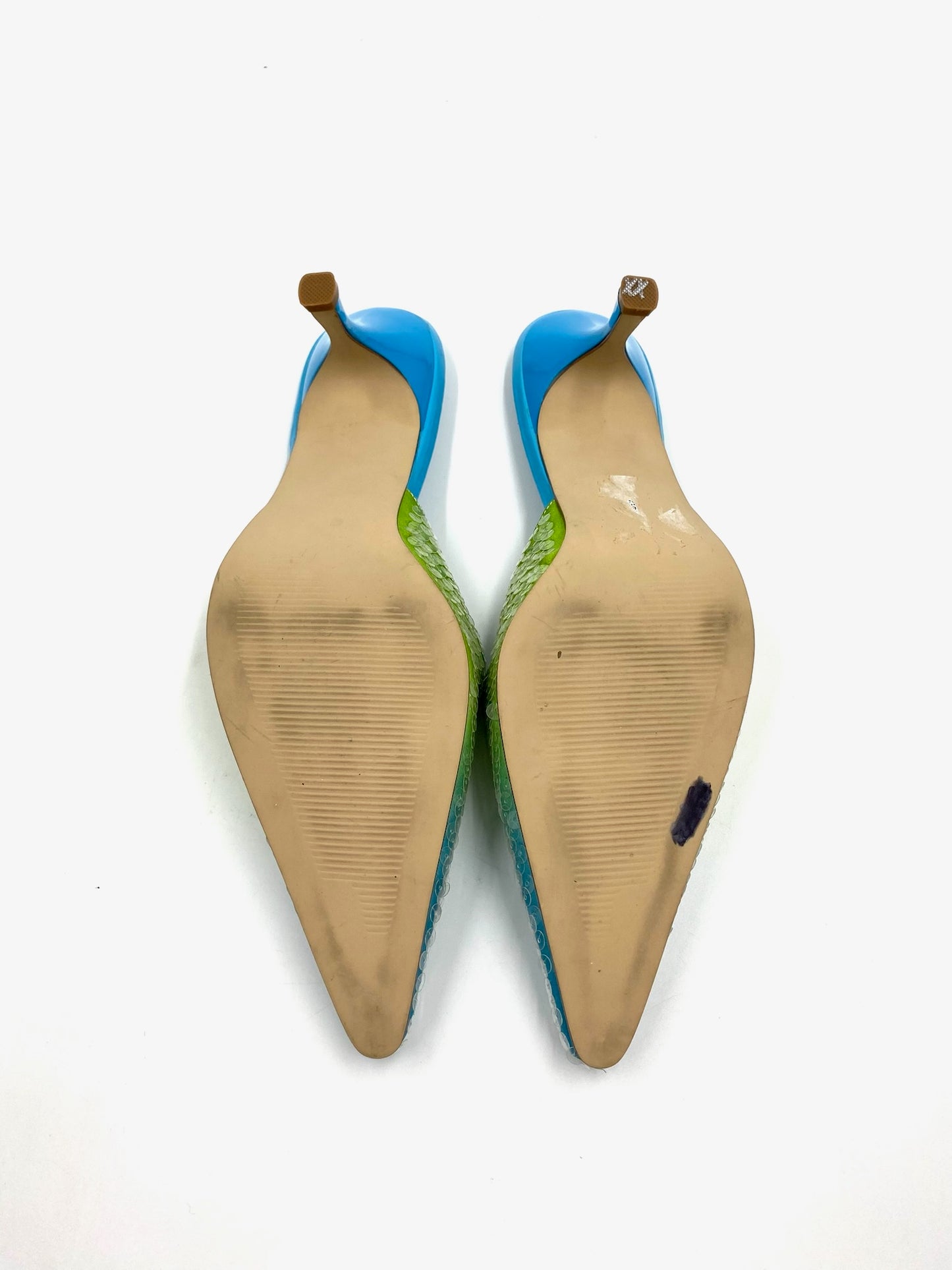 Impo Blue & Green Ombre Sequin Pointed Kitten Heel Mule Size 8M