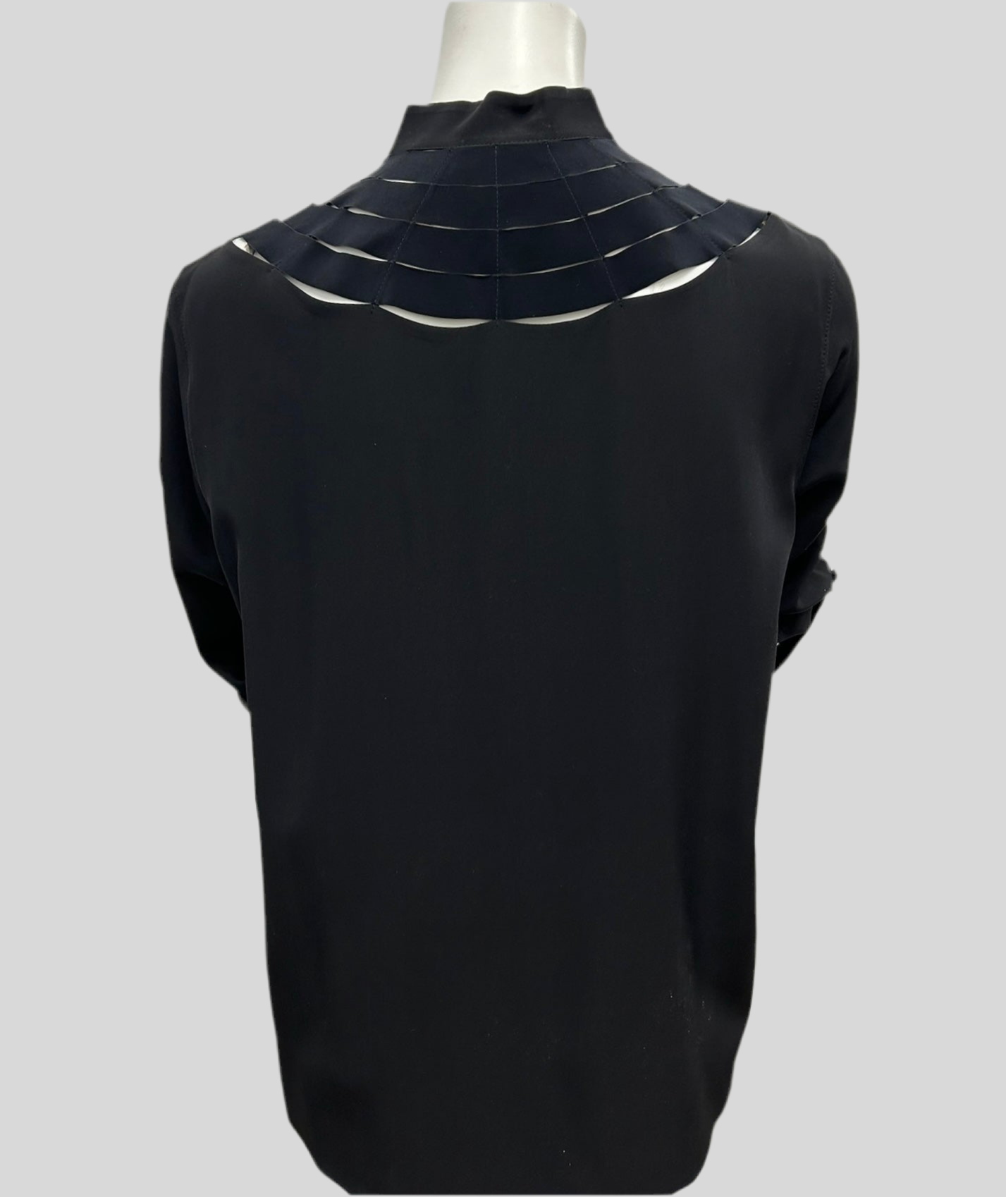 Akris Black Silk Cut-Out Button Up Blouse Size 10