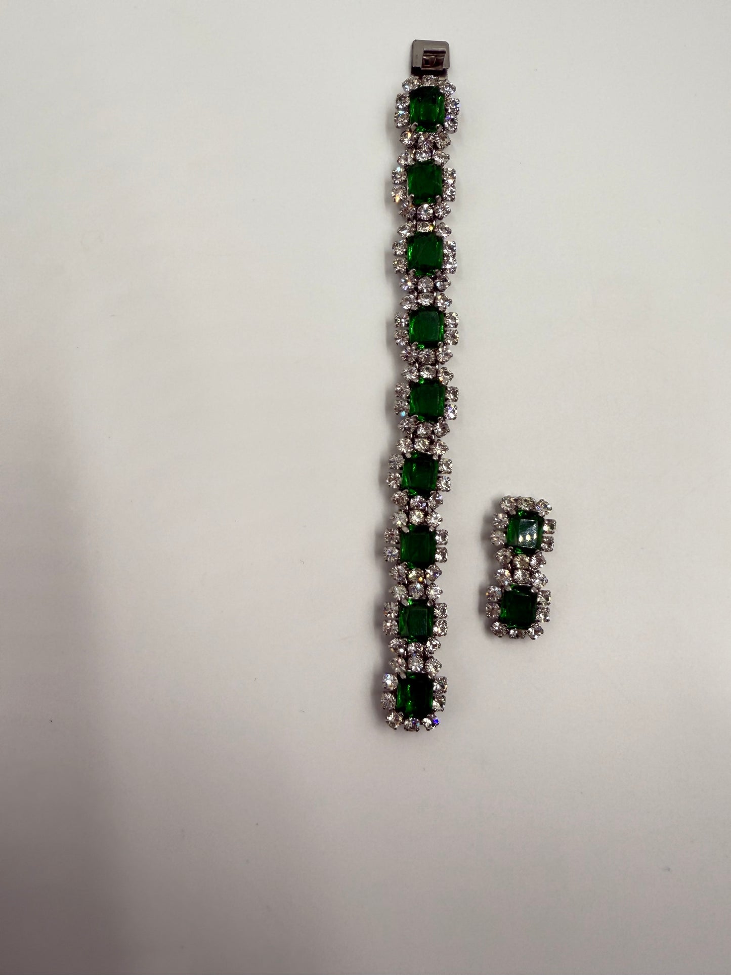Rare Vintage 1973 Christian Dior Emerald Green & Glass Stone Necklace, Bracelet & Earring Set ( Collectible Piece)