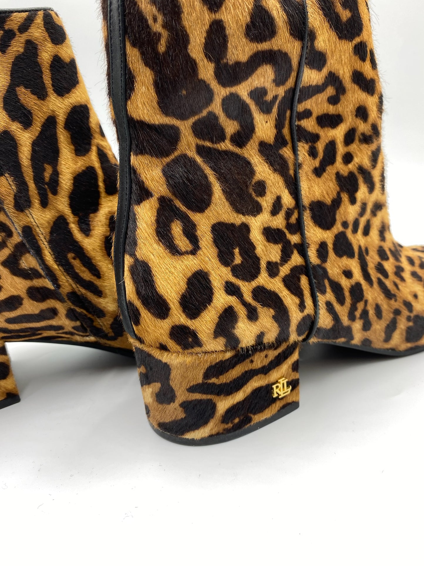 Ralph Lauren Leopard Print Mohair Ankle Boots Size 10B
