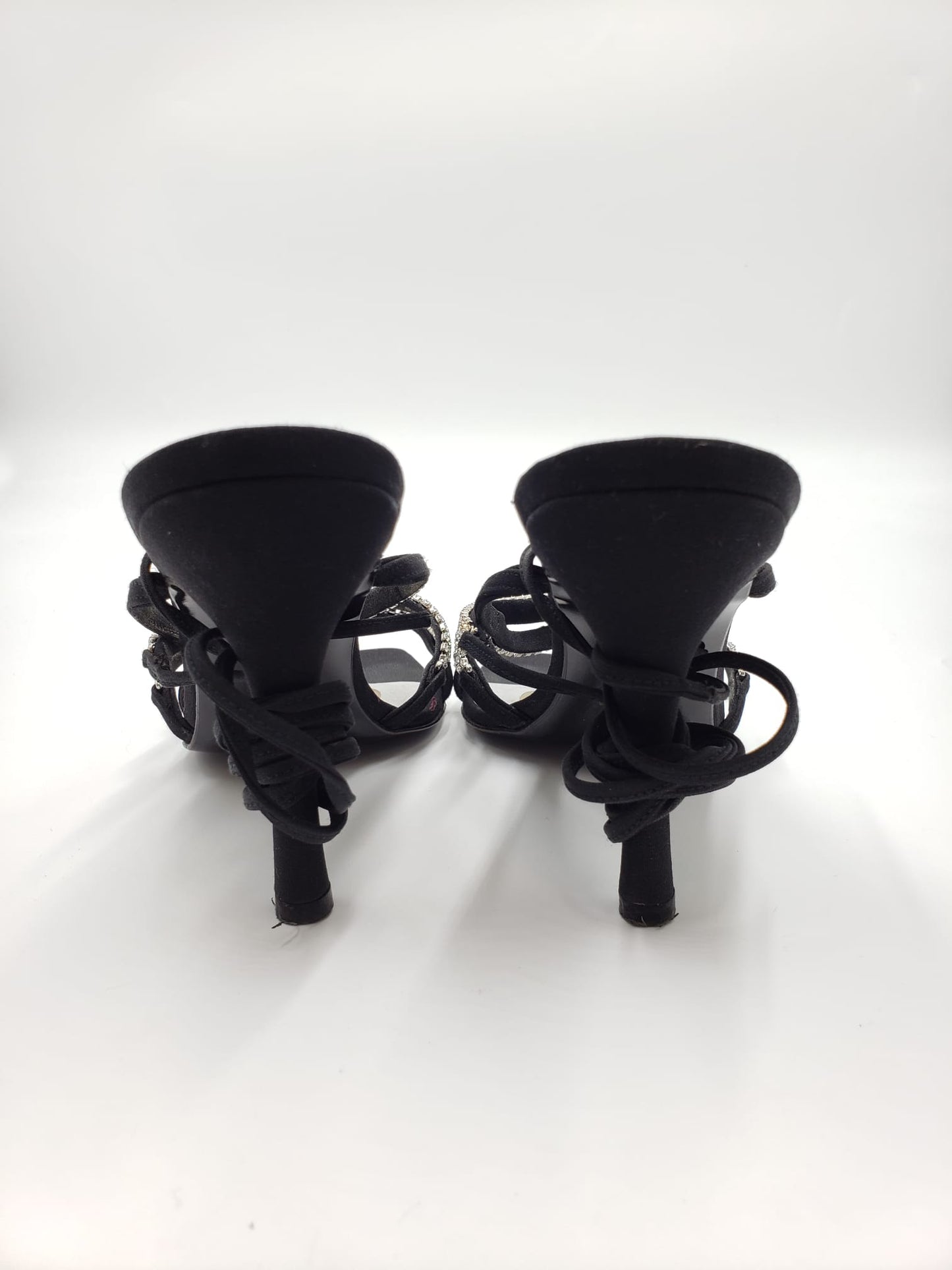 Stuart Weitzmann Black Crystal Wrap Around Heels size 7.5