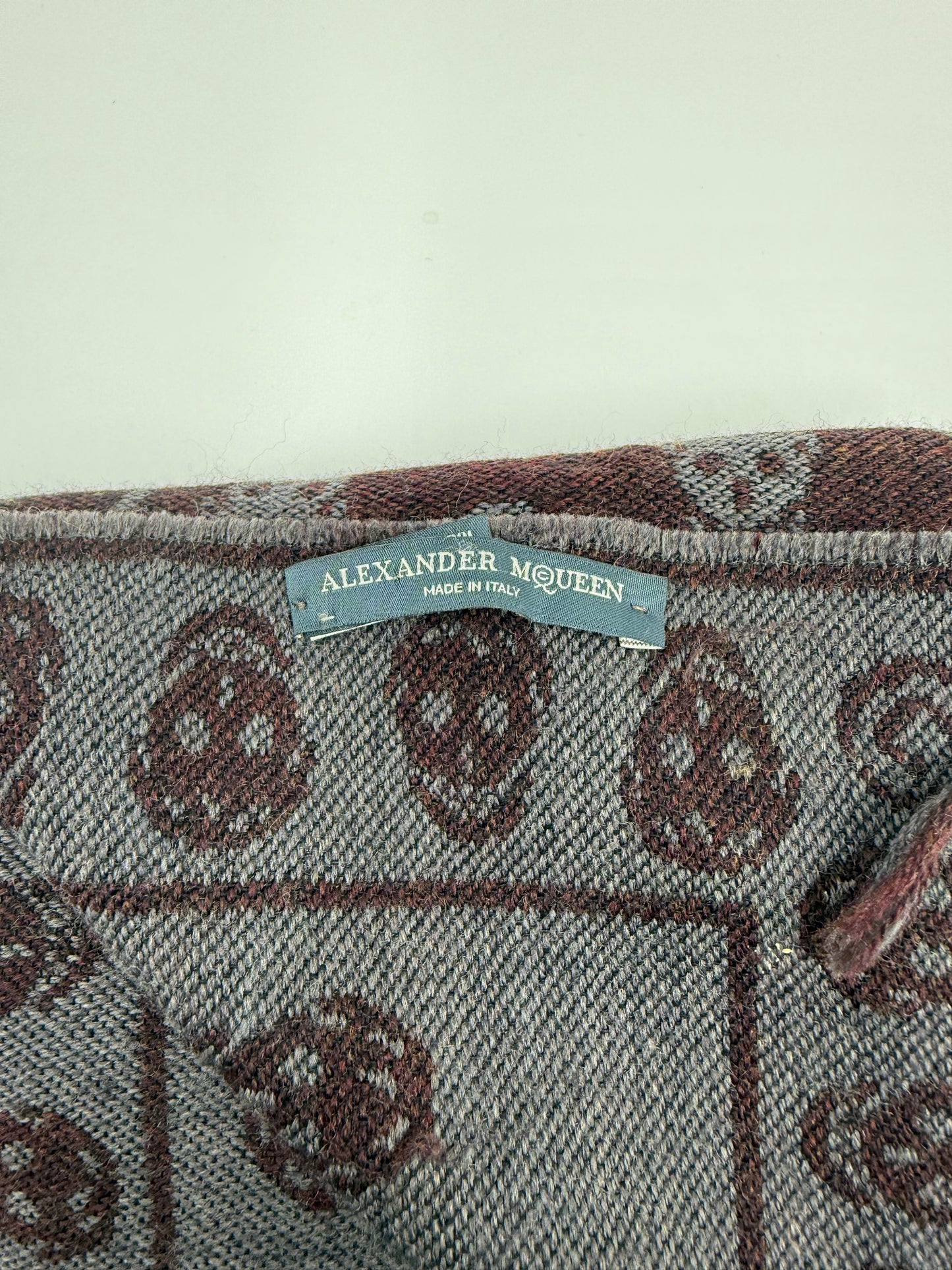 Alexander McQueen Burgundy & Grey Wool Scarf