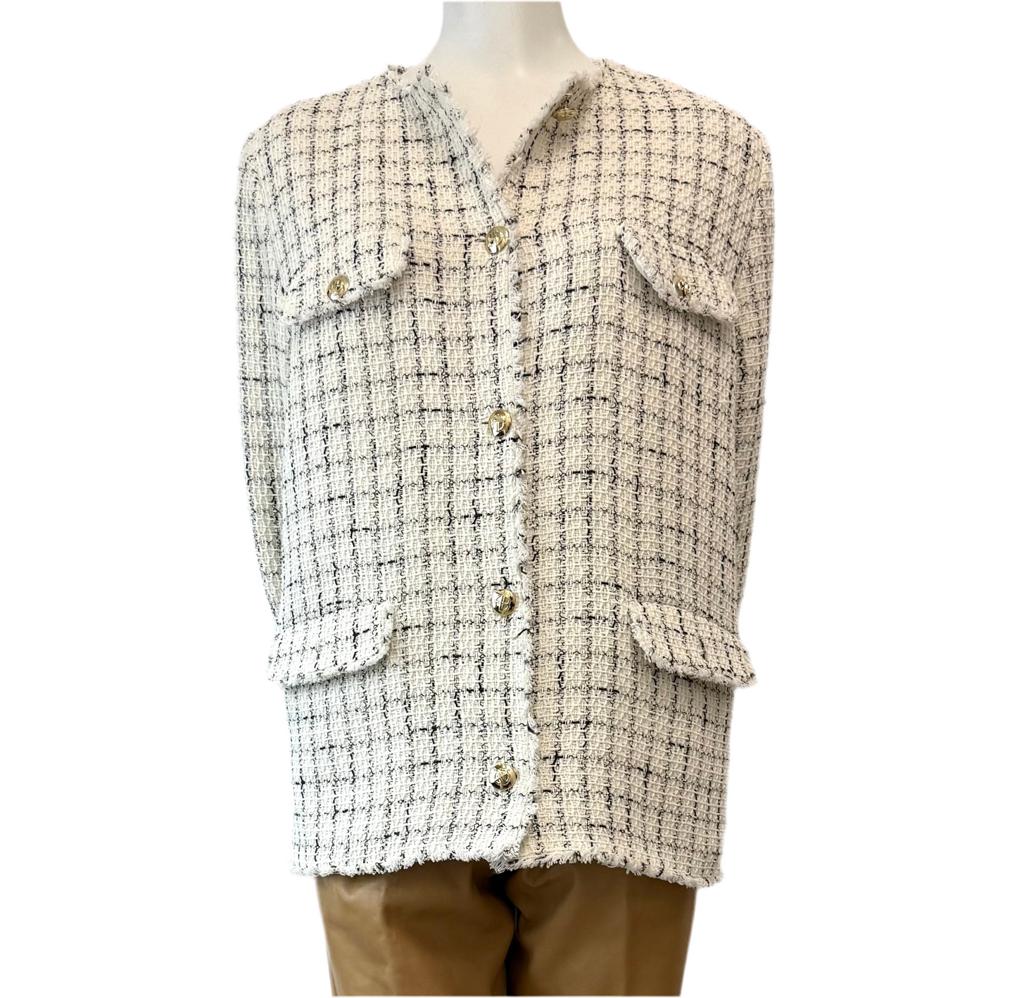 Anine Bing Janet White Tweed Jacket Size L