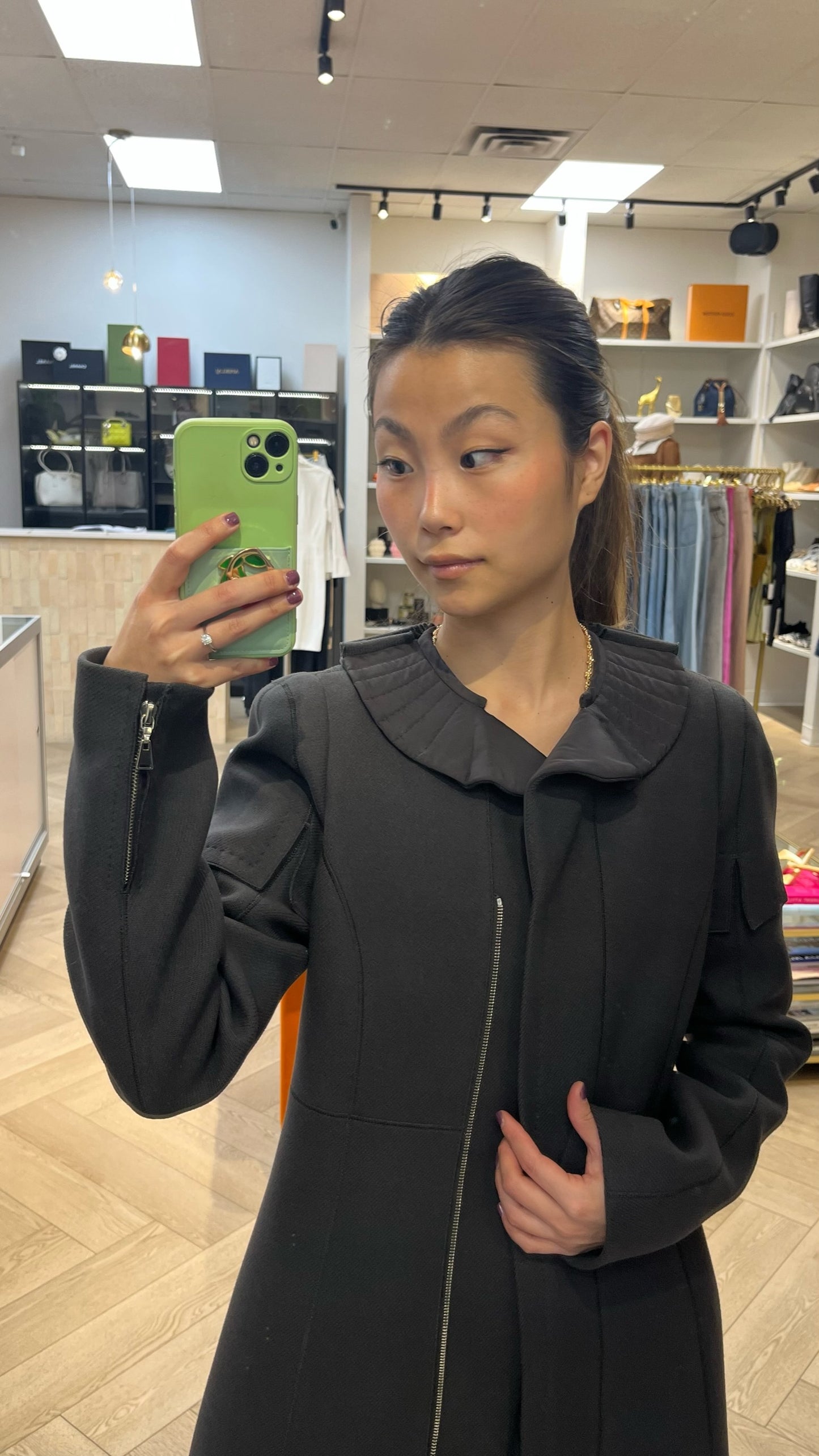 Louis Vuitton Olive Green Wool Coat Size 42