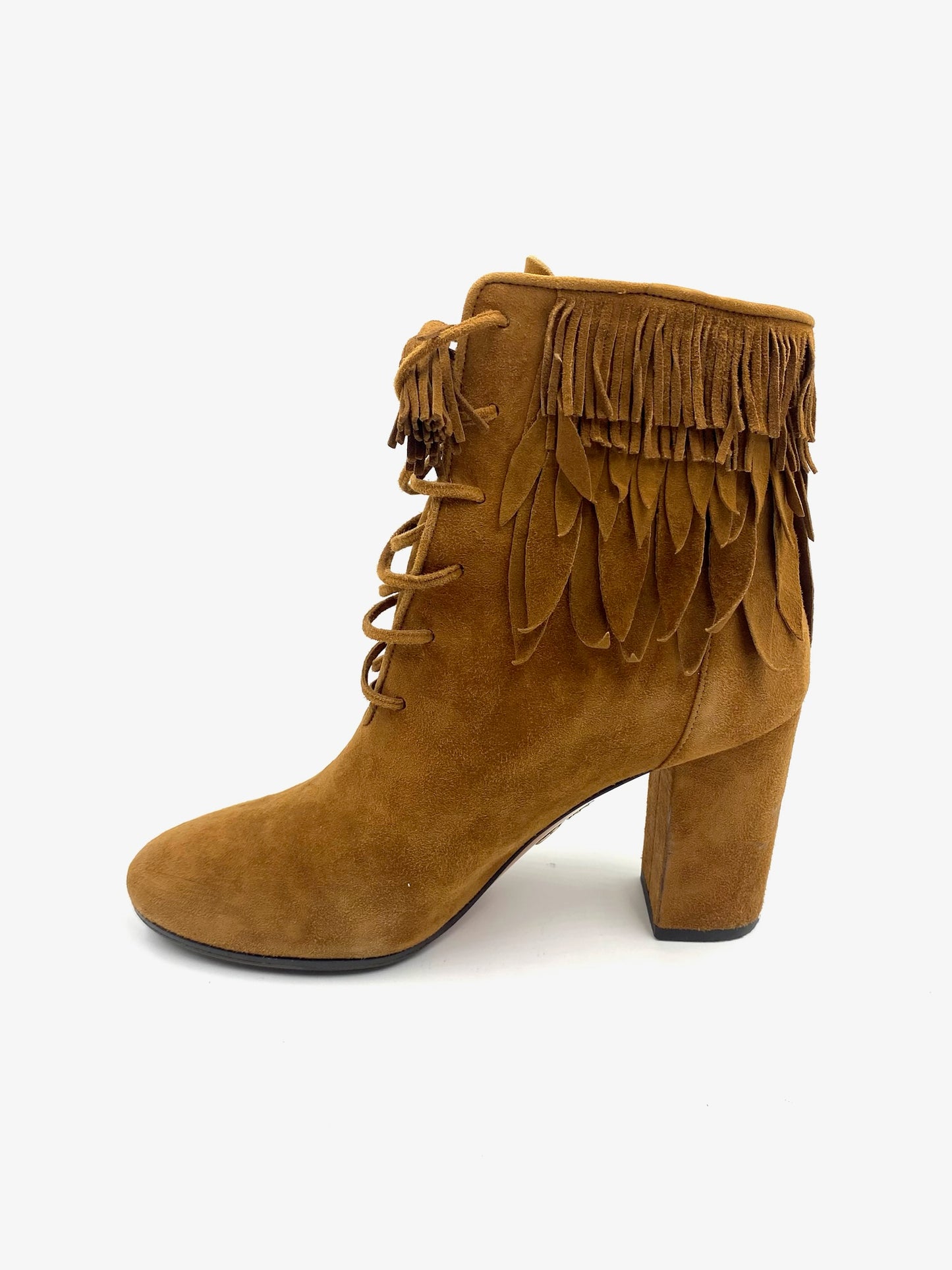 Aquazzura Camel Suede Fringe Booties Size 37