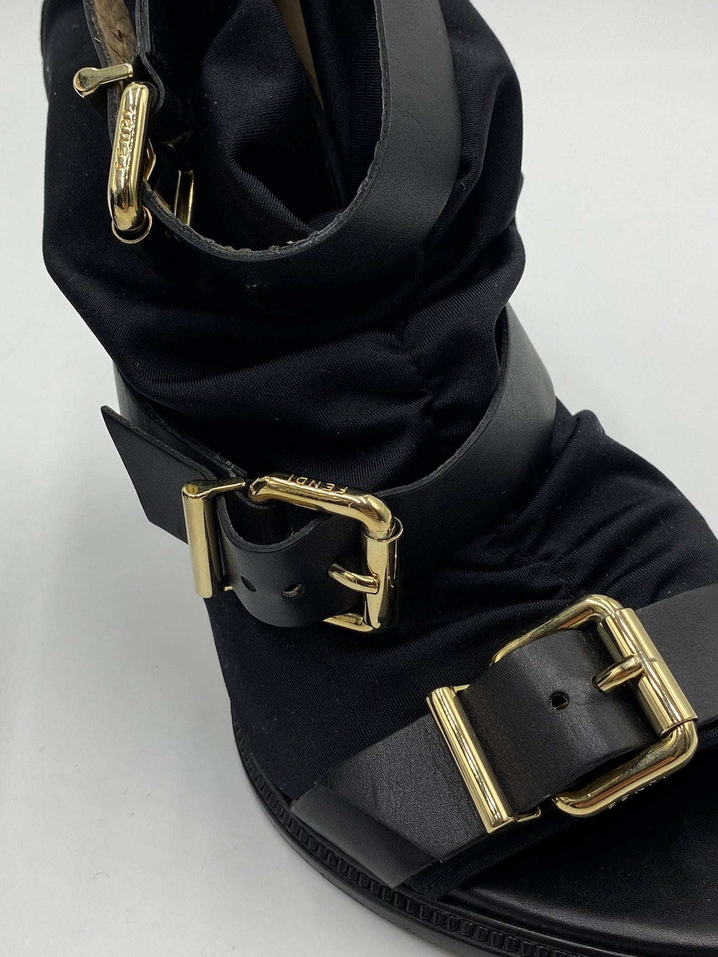 Fendi Black Satin Ankle Booties Size 38.5