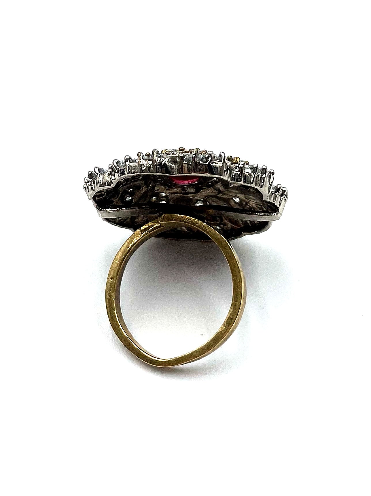 Vintage Ruby Floral Crystal Statement Ring Adjustable