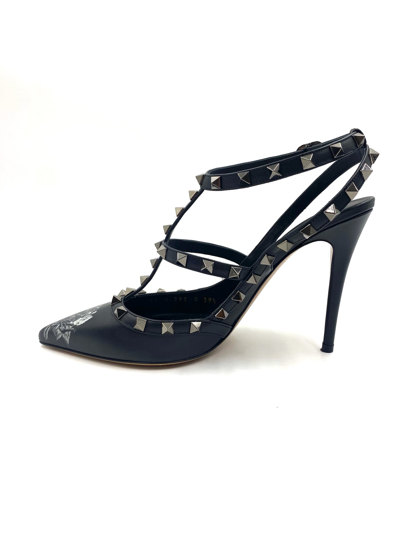Valentino Garavani Black Floral Rockstud Heels Size 39.5