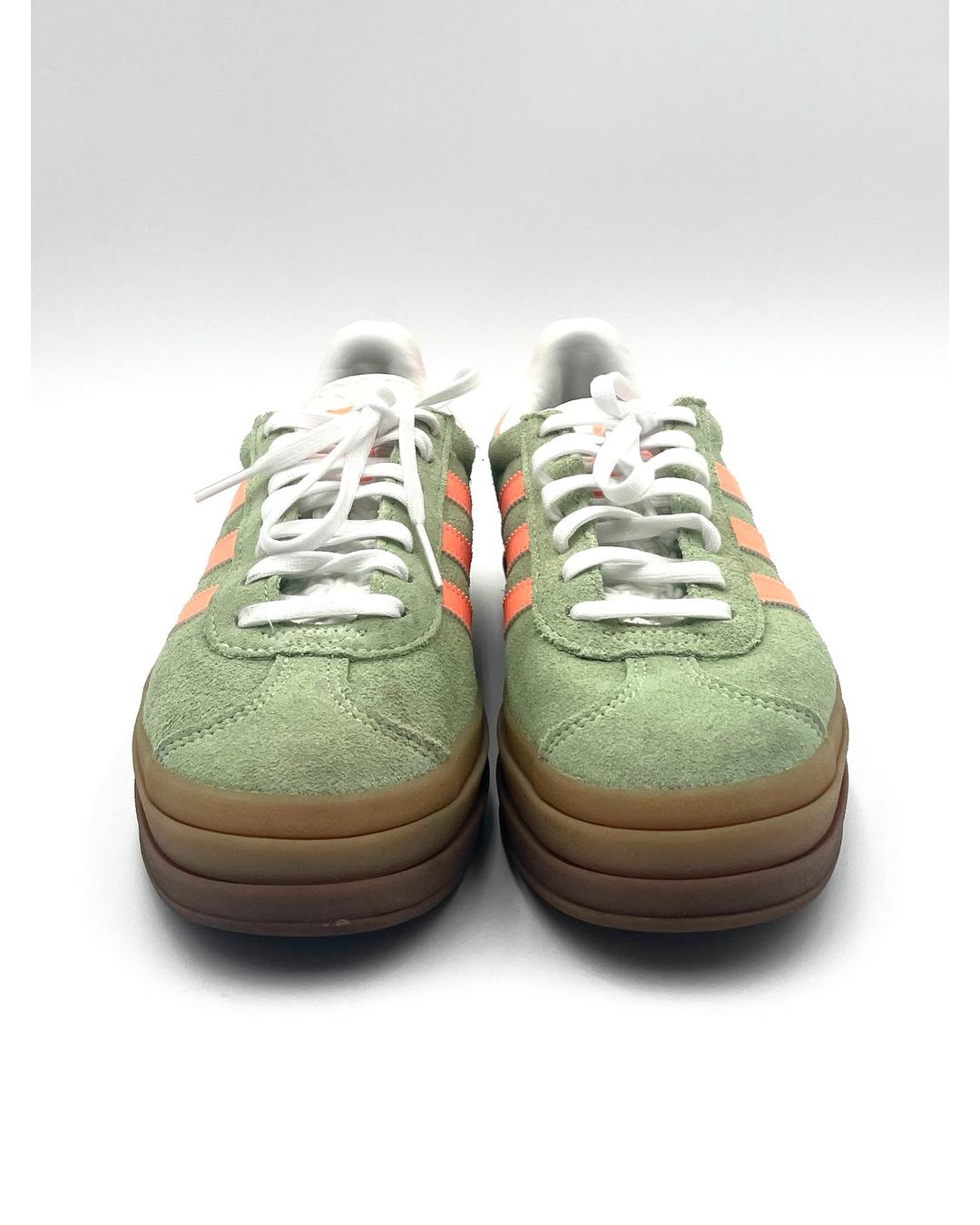 Adidas Bold Green & Orange Stripe Sneakers Size 7.5