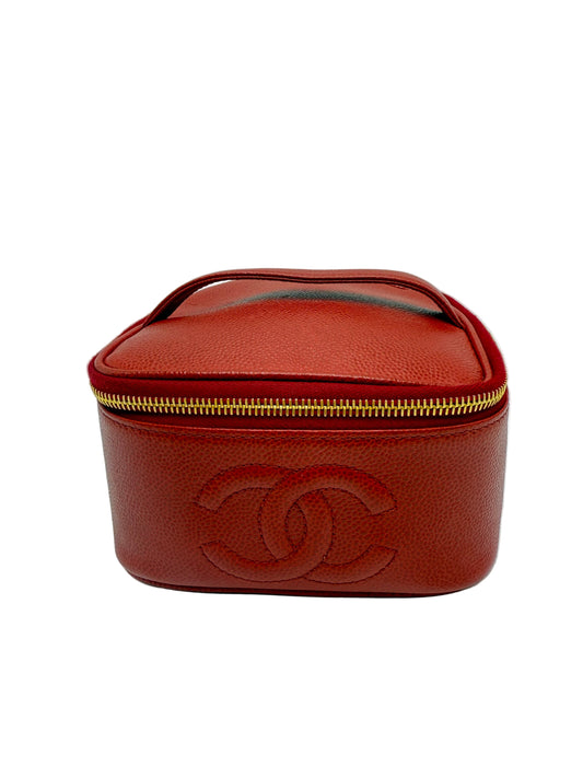Authentic Vintage Chanel Red Caviar 24K Vanity Bag
