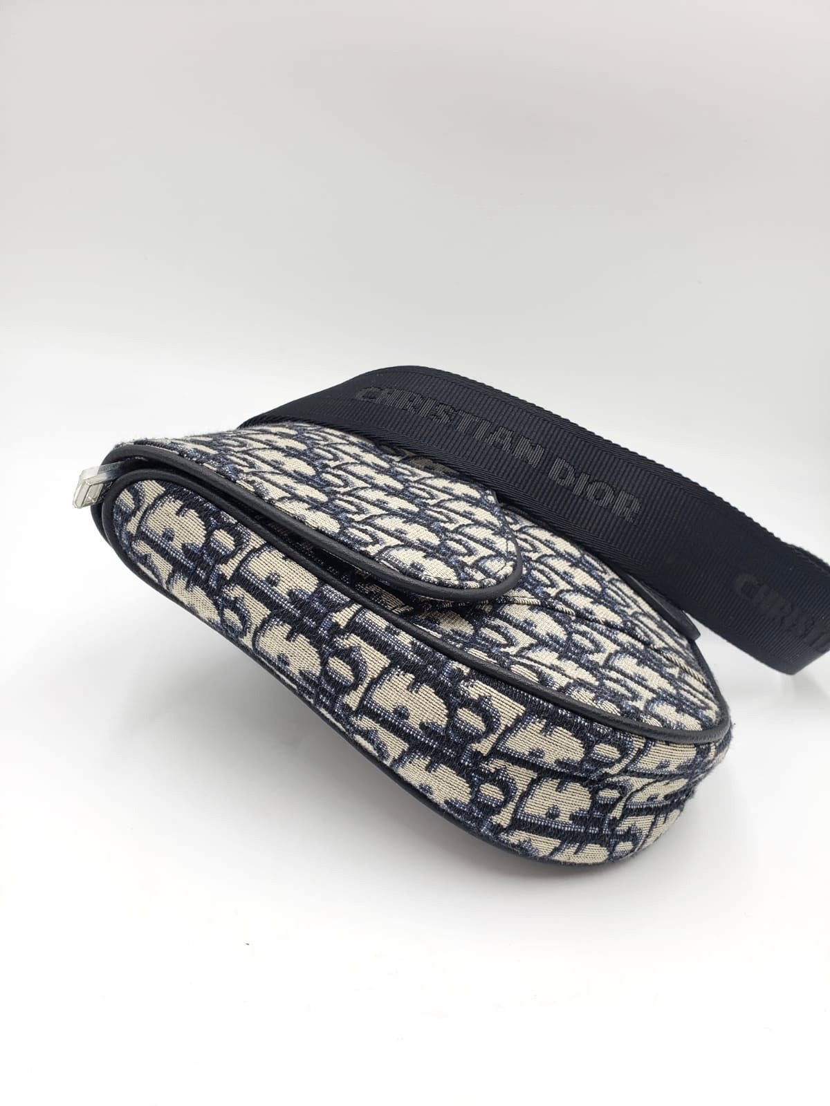 Christian Dior Blue Jacquard Oblique Saddle Crossbody Bag
