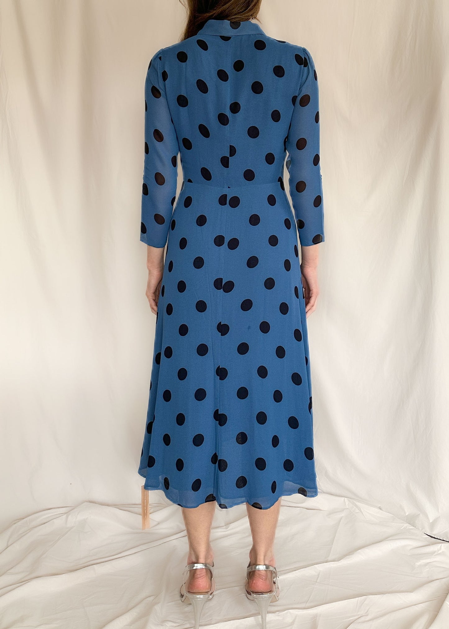 Brand New Reformation “Arcadia” Blue Dotted Shirt Dress Size 8