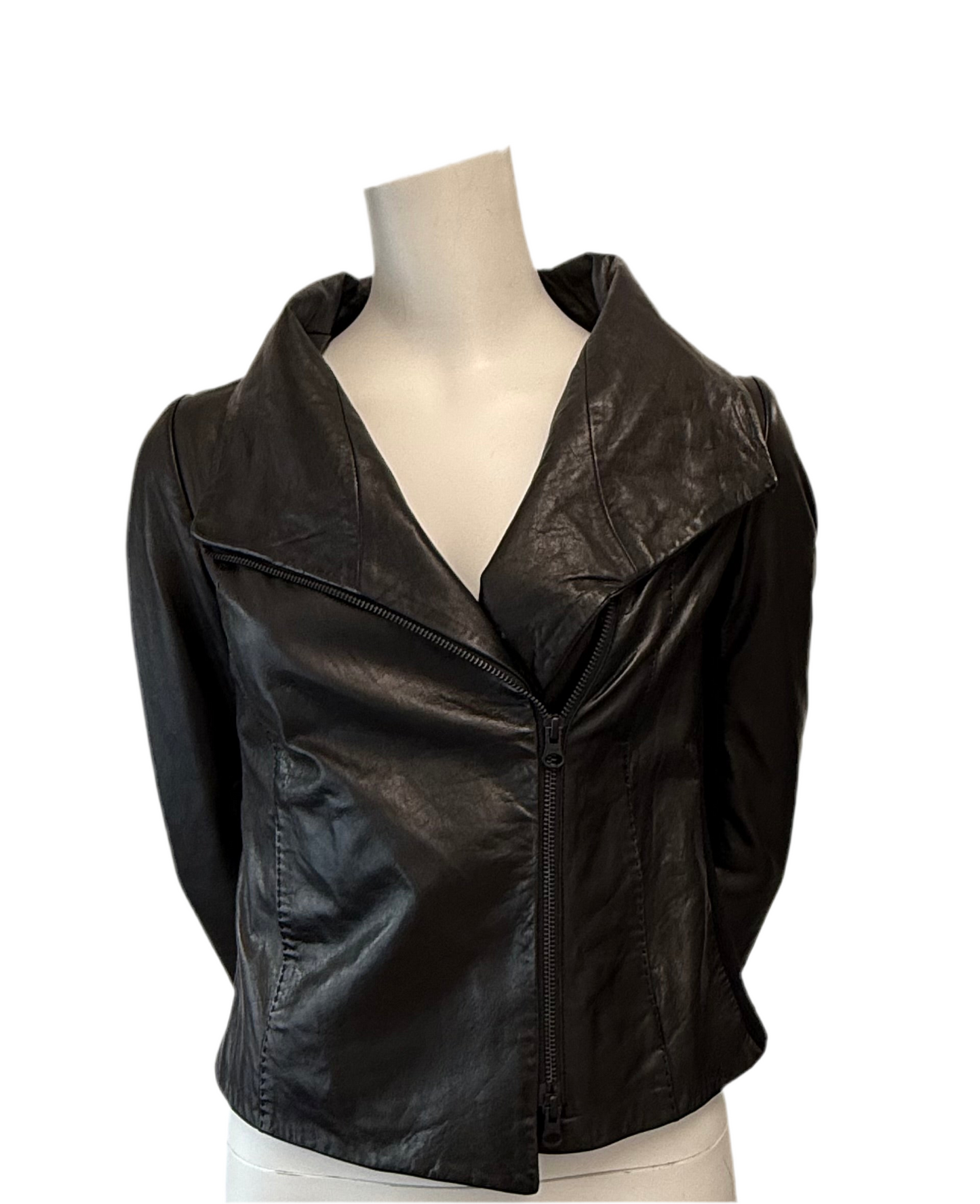 Vince Black Leather Moto Jacket Size XS