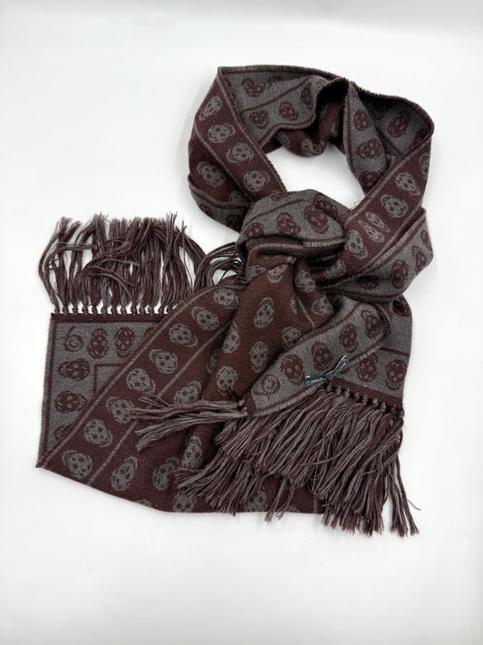 Alexander McQueen Burgundy & Grey Wool Scarf