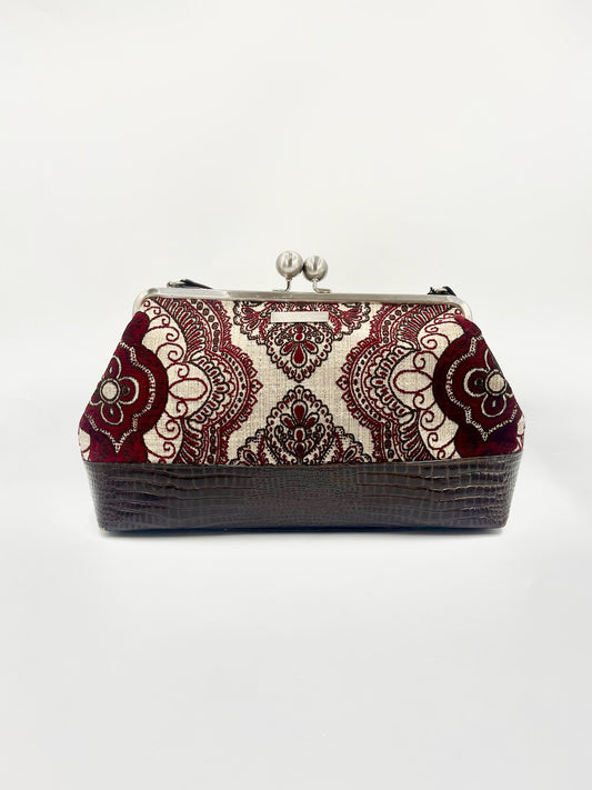 Karen Wilson Maroon Damask Kisslock Bag