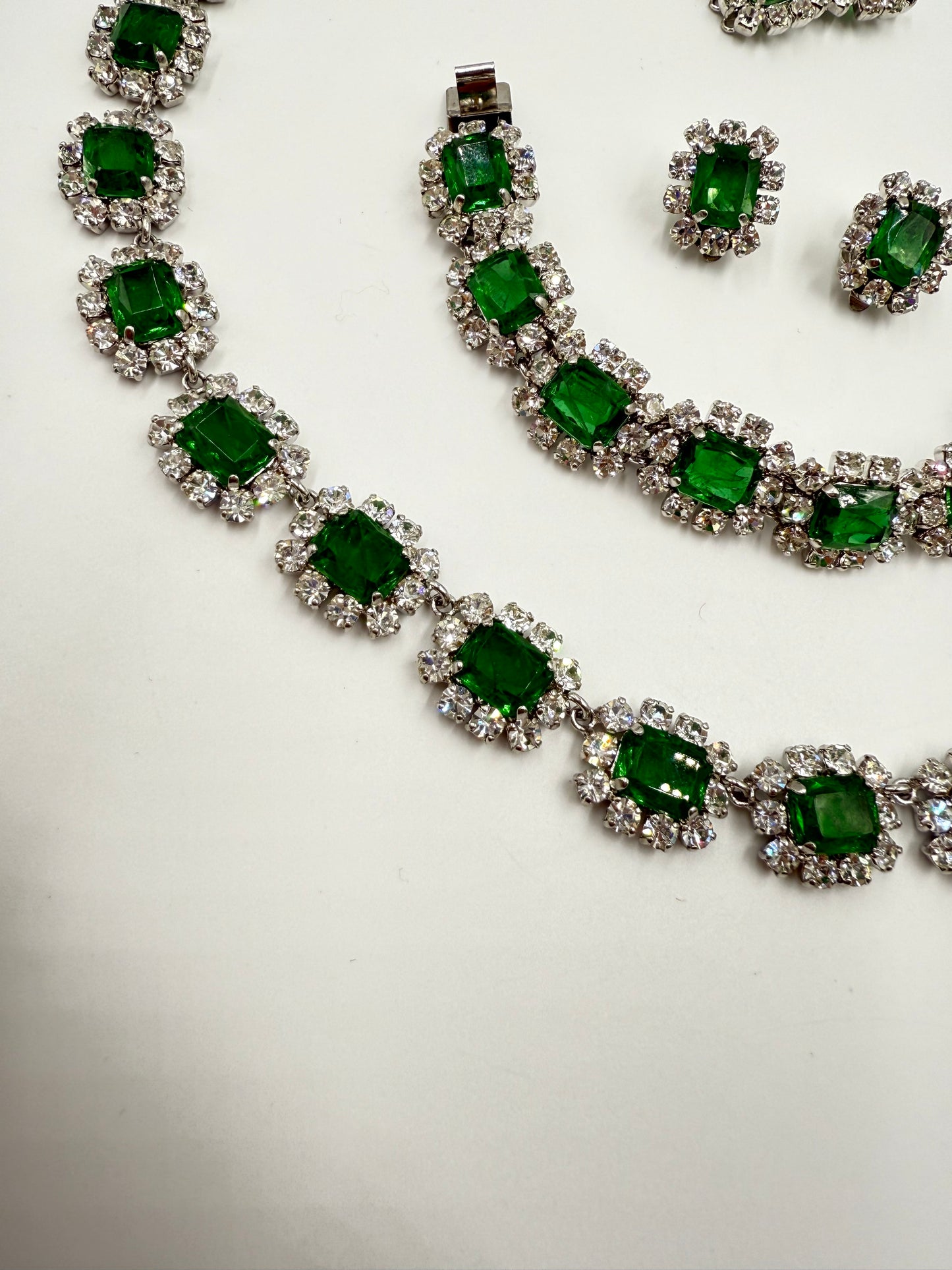 Rare Vintage 1973 Christian Dior Emerald Green & Glass Stone Necklace, Bracelet & Earring Set ( Collectible Piece)