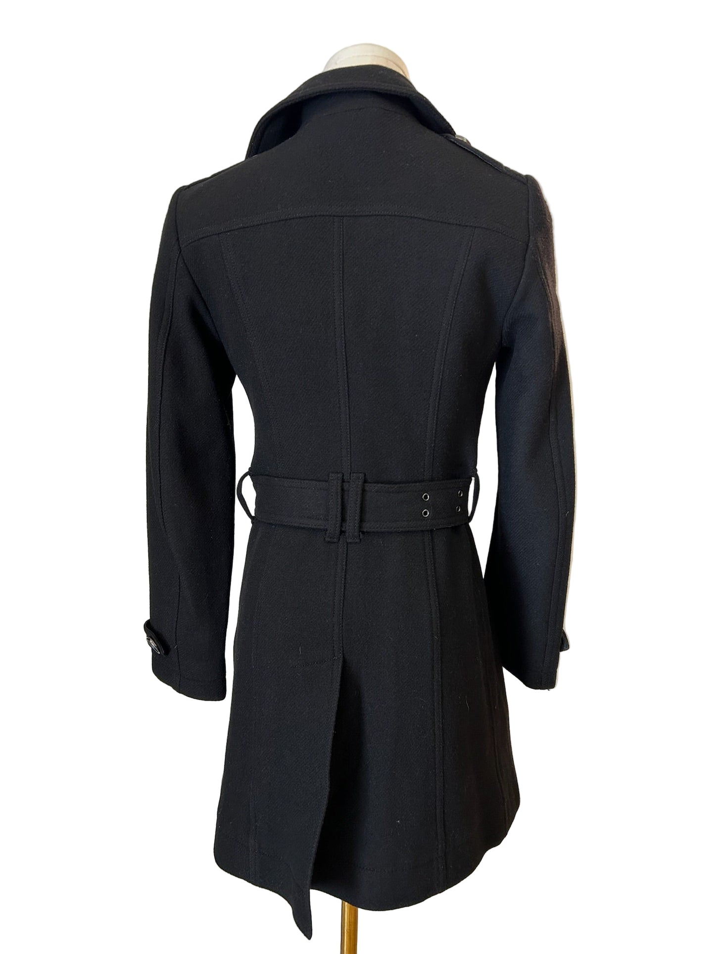 Burberry Brit Black Wool & Cashmere Belted Coat Size 2