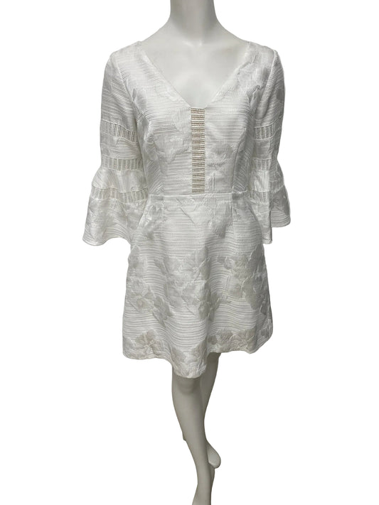 Bagdley Mischka White Brocade Bell Sleeve Dress Size 6