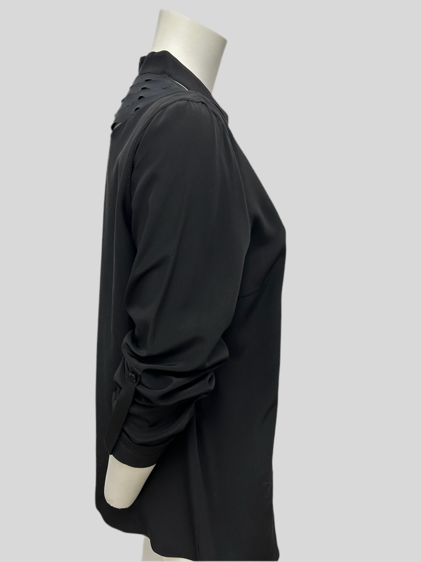 Akris Black Silk Cut-Out Button Up Blouse Size 10