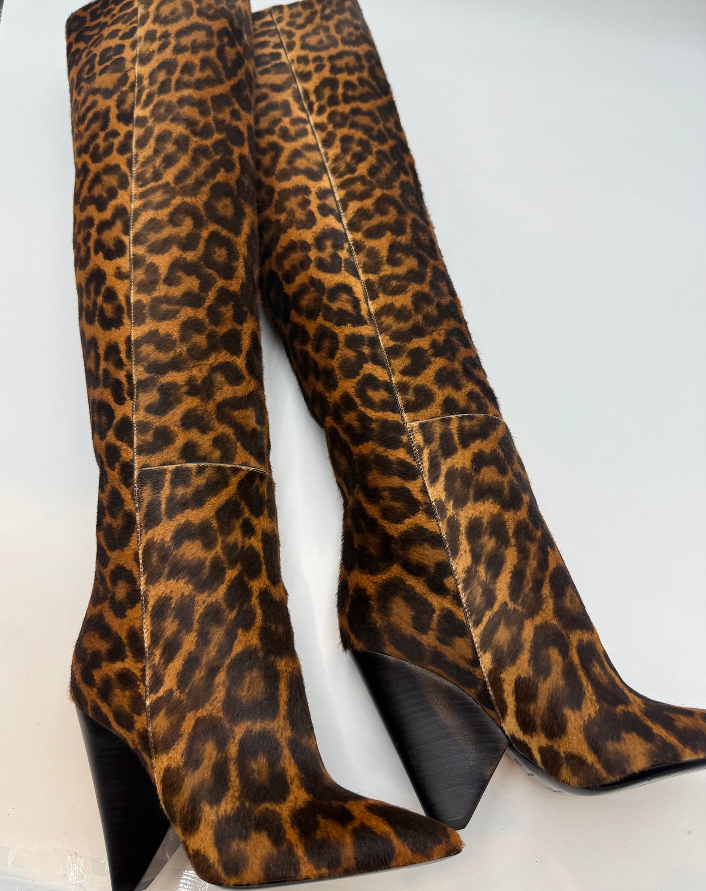 Brand New Saint Laurent Mohair Tall Leopard Boots Size 36