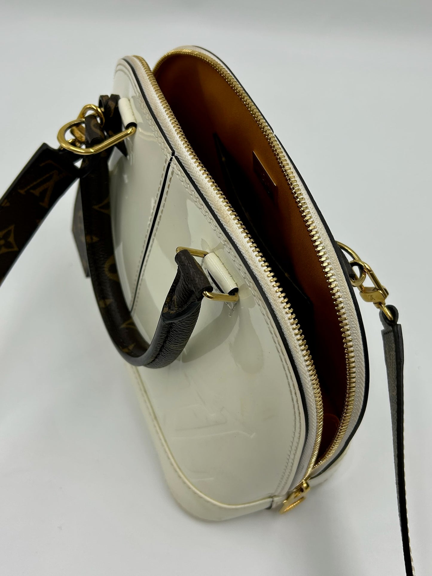 Louis Vuitton “Limited Edition” Vernis Alma BB Cream & Monogram Bag