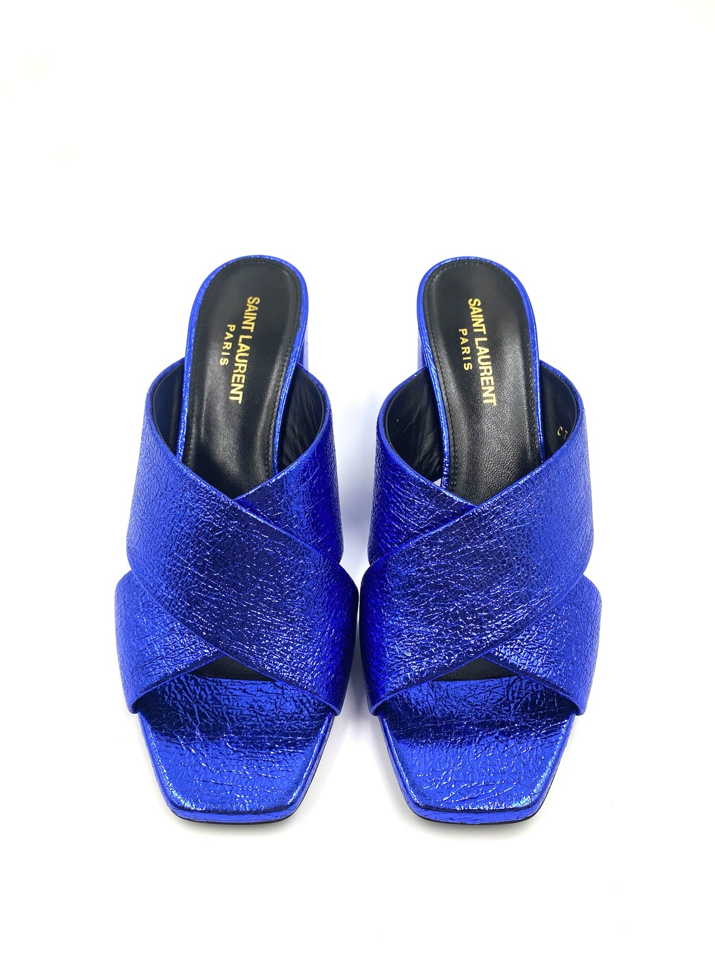 Brand New Saint Laurent Metallic Blue Lou Lou Mule Size 38