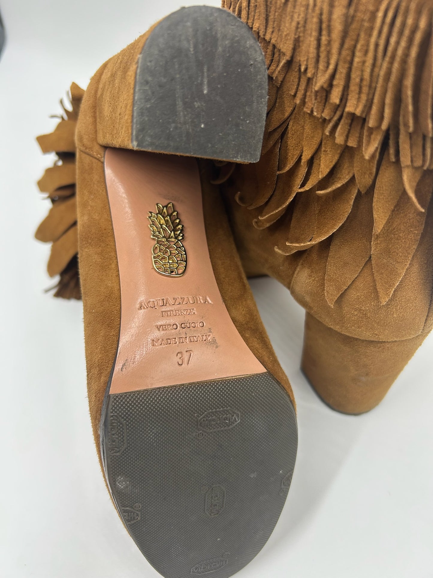 Prada Camel Suede Fringe Booties Size 37
