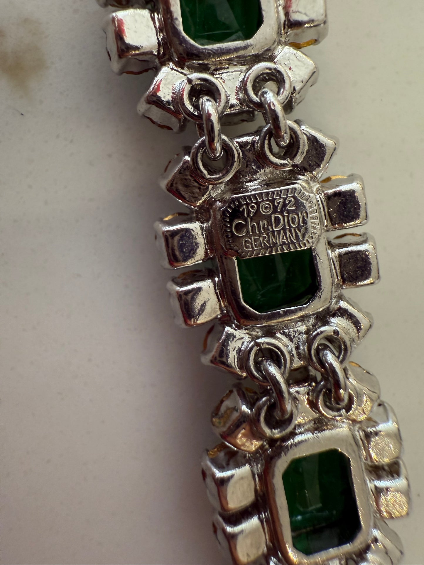 Rare Vintage 1973 Christian Dior Emerald Green & Glass Stone Necklace, Bracelet & Earring Set ( Collectible Piece)