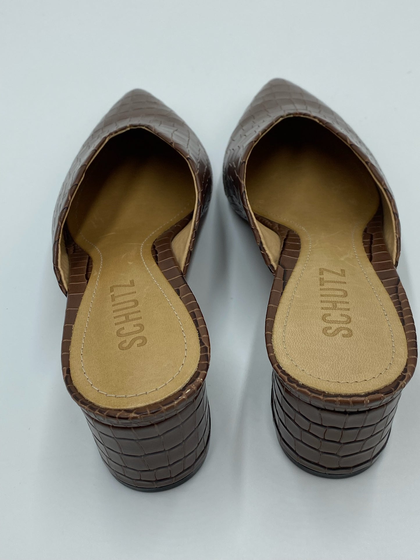 New Schutz Brown Embossed Leather Mule Size 5B