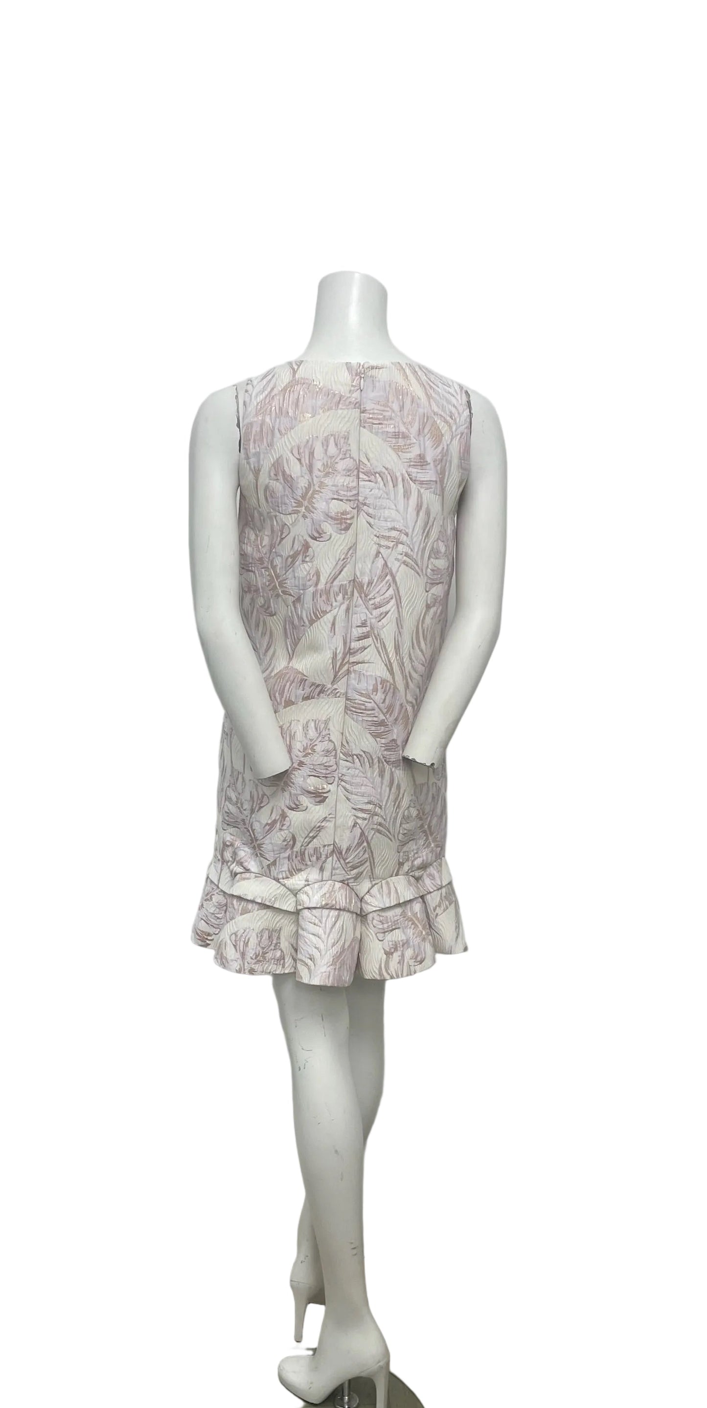 Badgley Mischka Brocade Rose Gold & Cream Drop Waist Ruffle Dress Size 4