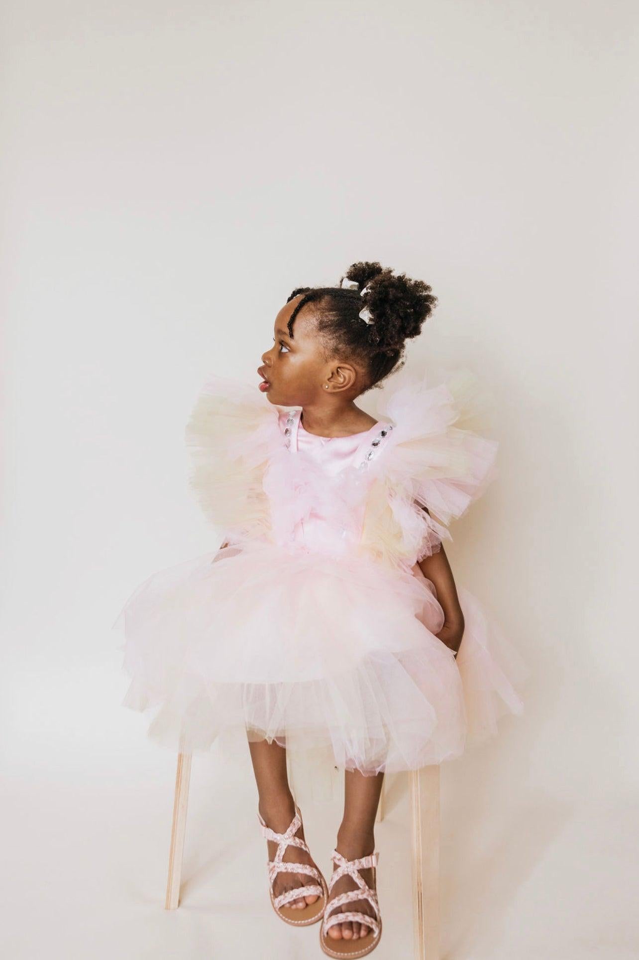 Bella Tulle Hi-Lo Ruffle Kids Pink Multi Color Size 2.5-4T Rental Only