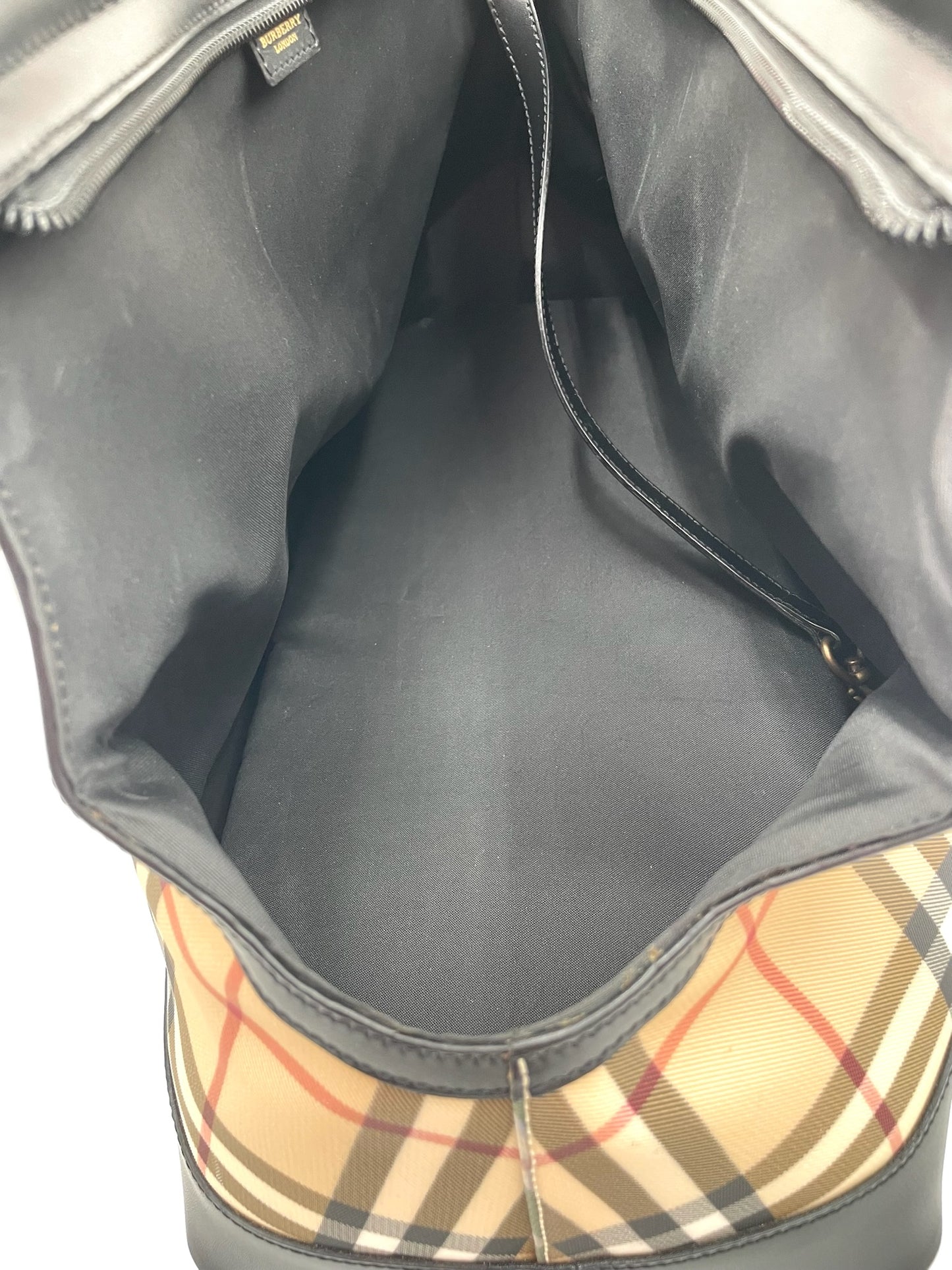 Burberry Nova Check Canvas Tote Bag with Black Leather Trim