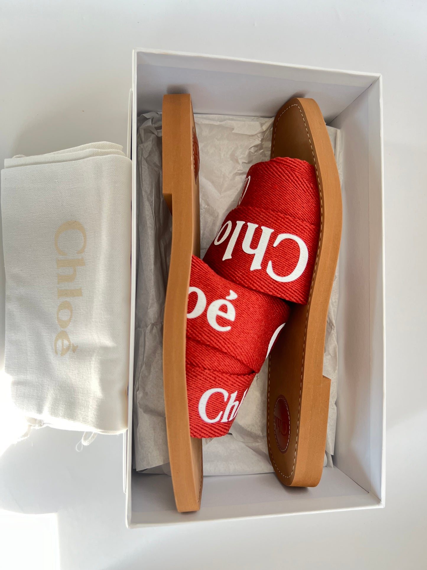 Brand New Chloe TerraCotta Red Woody Slides Size 42