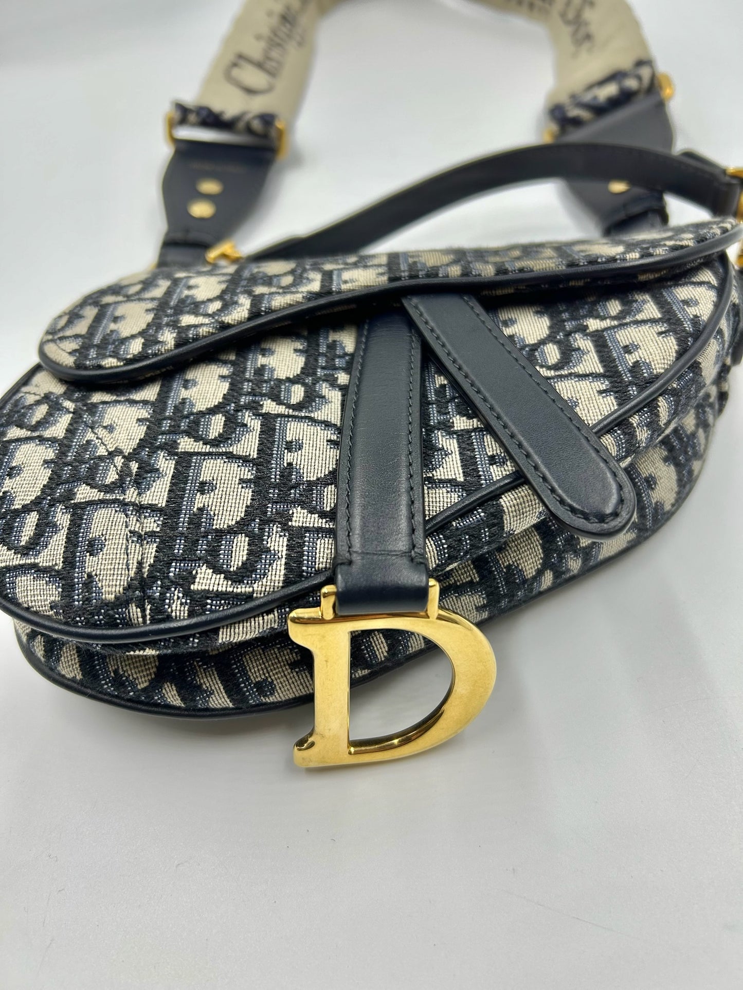 Christian Dior Oblique Mini Saddle Bag With Jacquard Strap