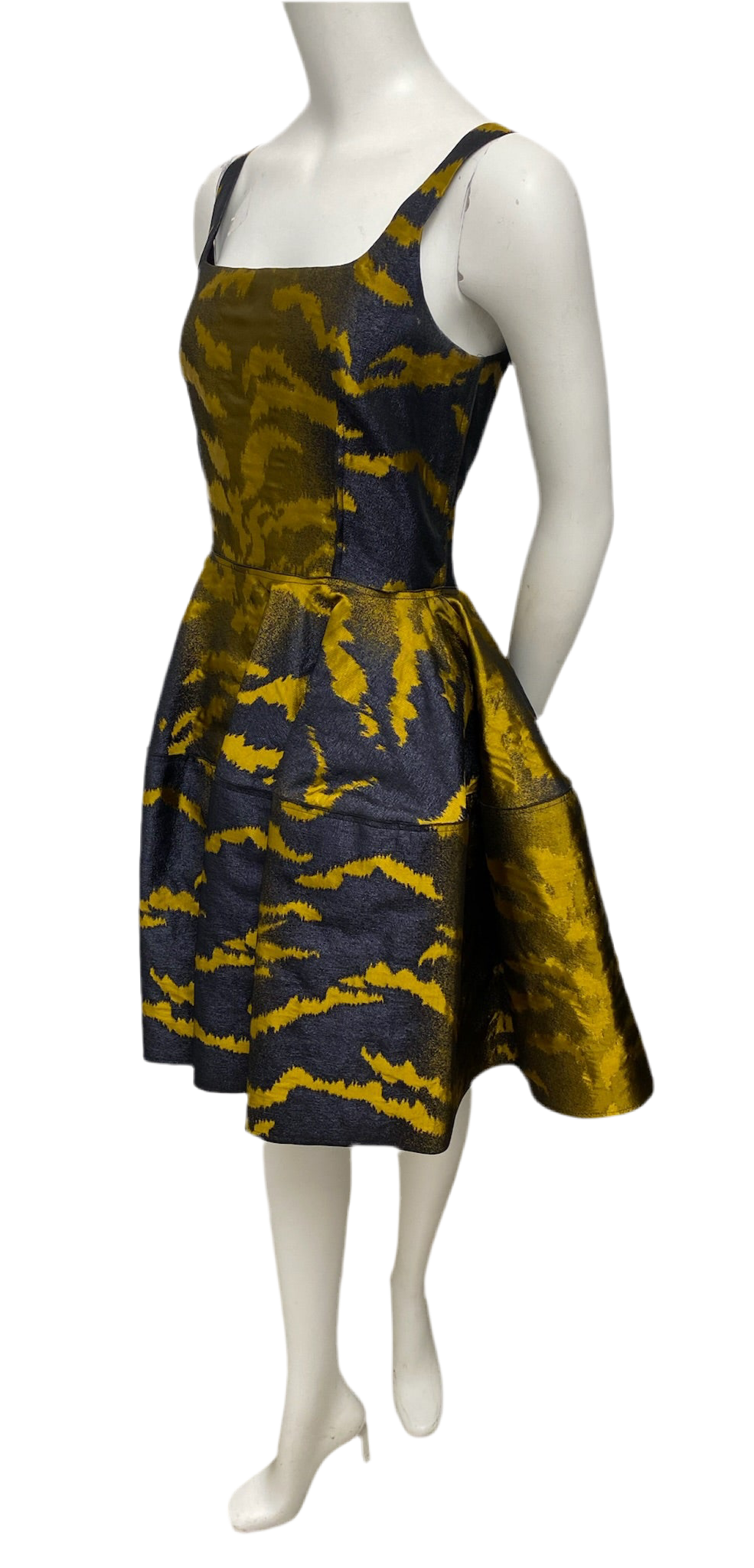 Lanvin Gold & Black A Line Jacquard Dress Size 38