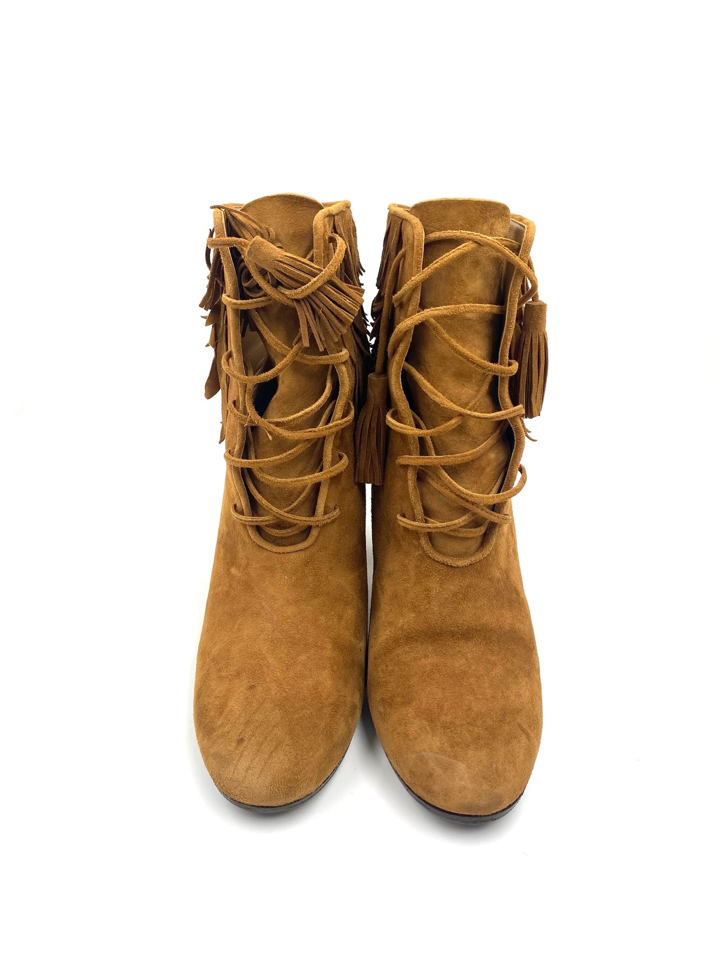 Aquazzura Camel Suede Fringe Booties Size 37