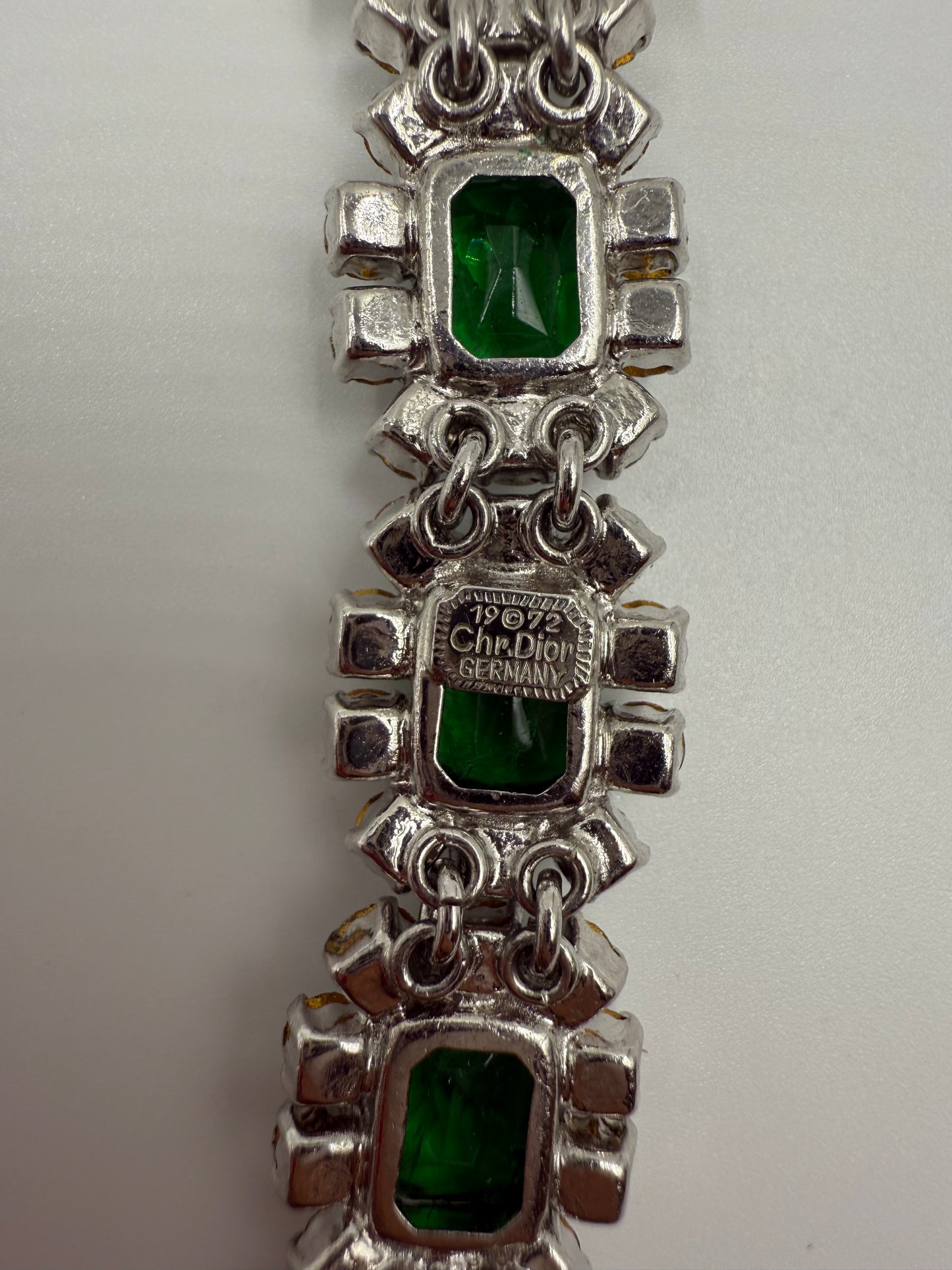 Rare Vintage 1973 Christian Dior Emerald Green & Glass Stone Necklace, Bracelet & Earring Set ( Collectible Piece)