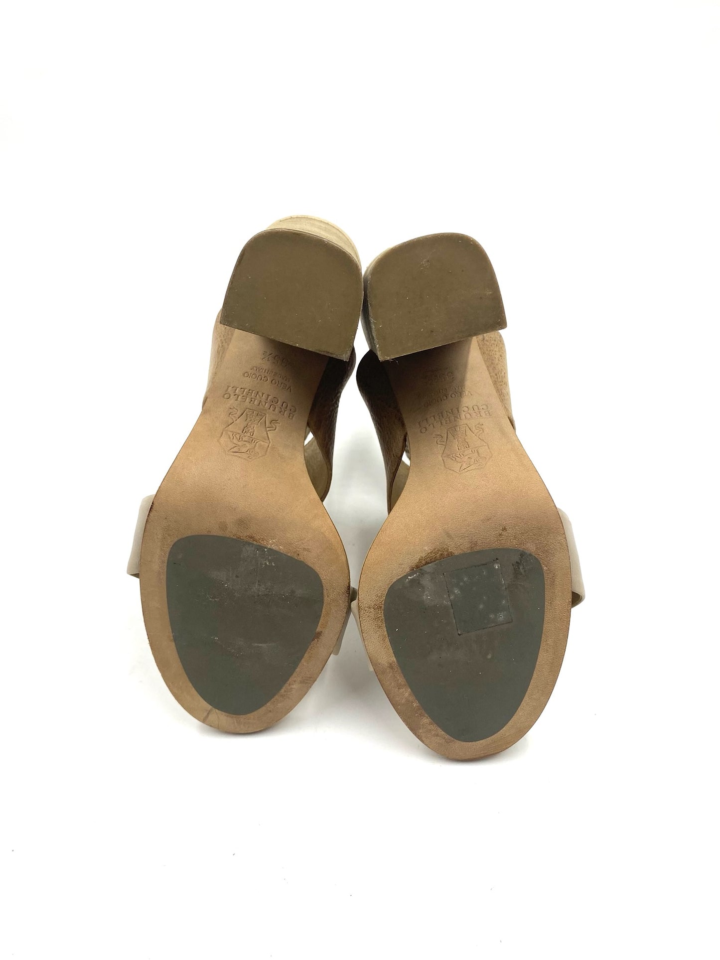 Brunello Cucunelli Brown Leather Block Heel Sandals Size 35.5