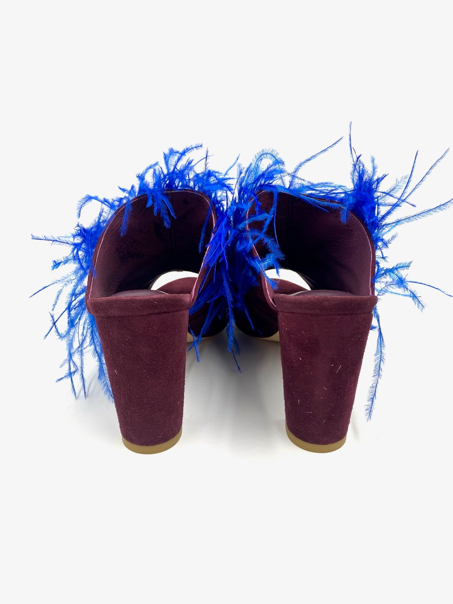 Brand New Charlotte Stone Oxblood & Royal Blue Feather Mule Size 8