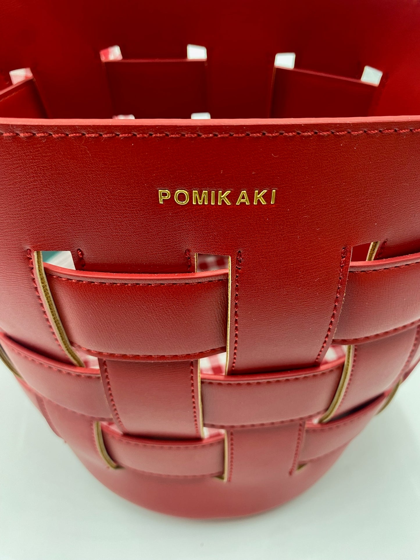 Brand New Pomikaki Red Woven Bucket Bag