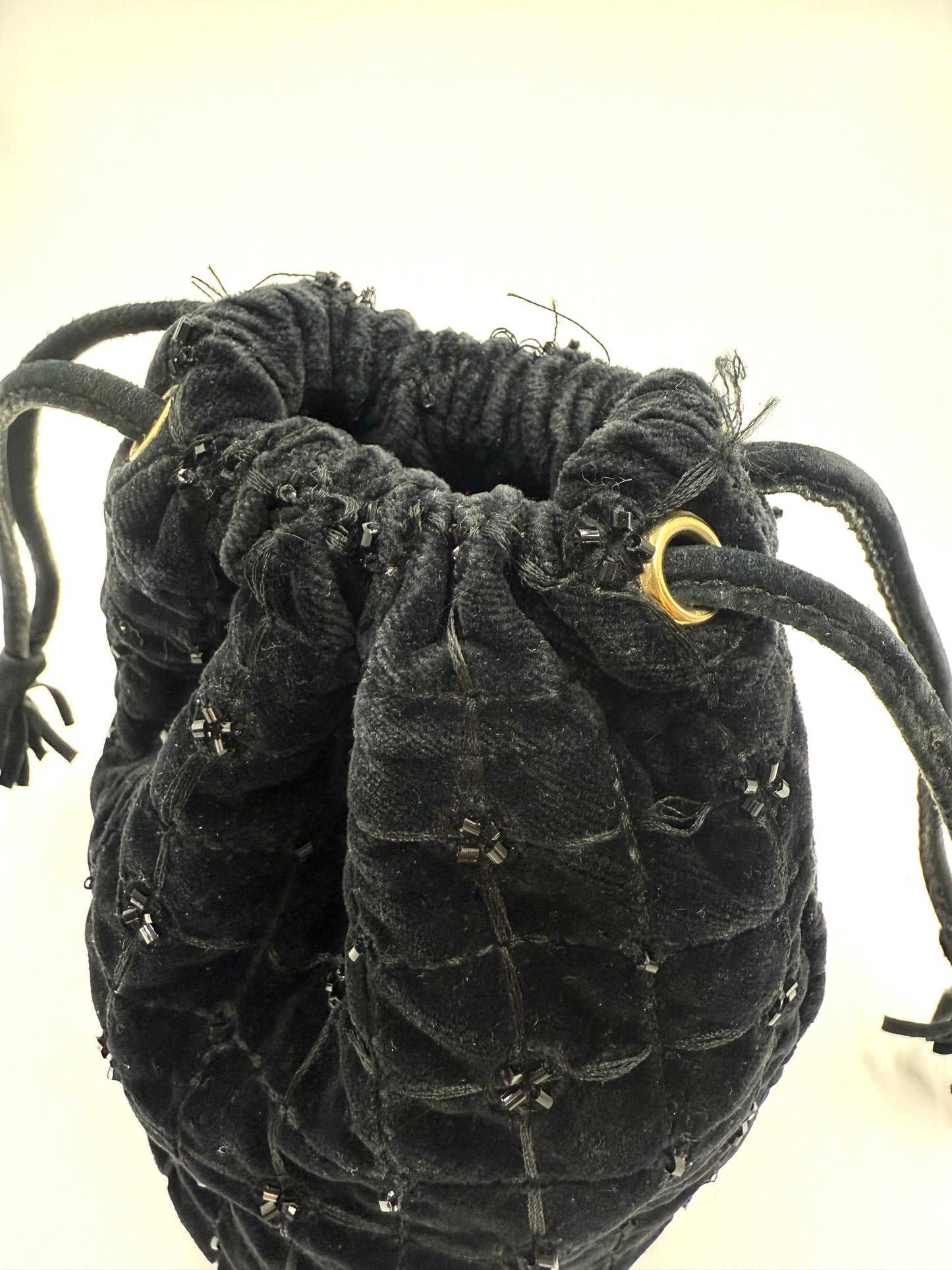 Vintage Prada Black Velvet Beaded Bucket Bag