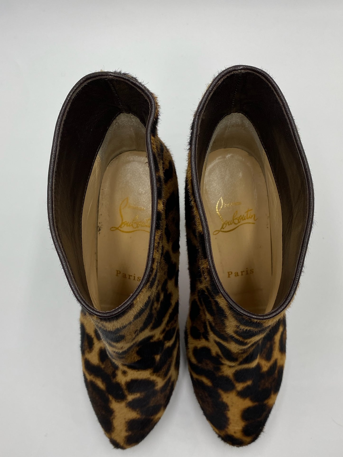 Christian Louboutin Leopard Mohair Ankle Boots Size 6.5
