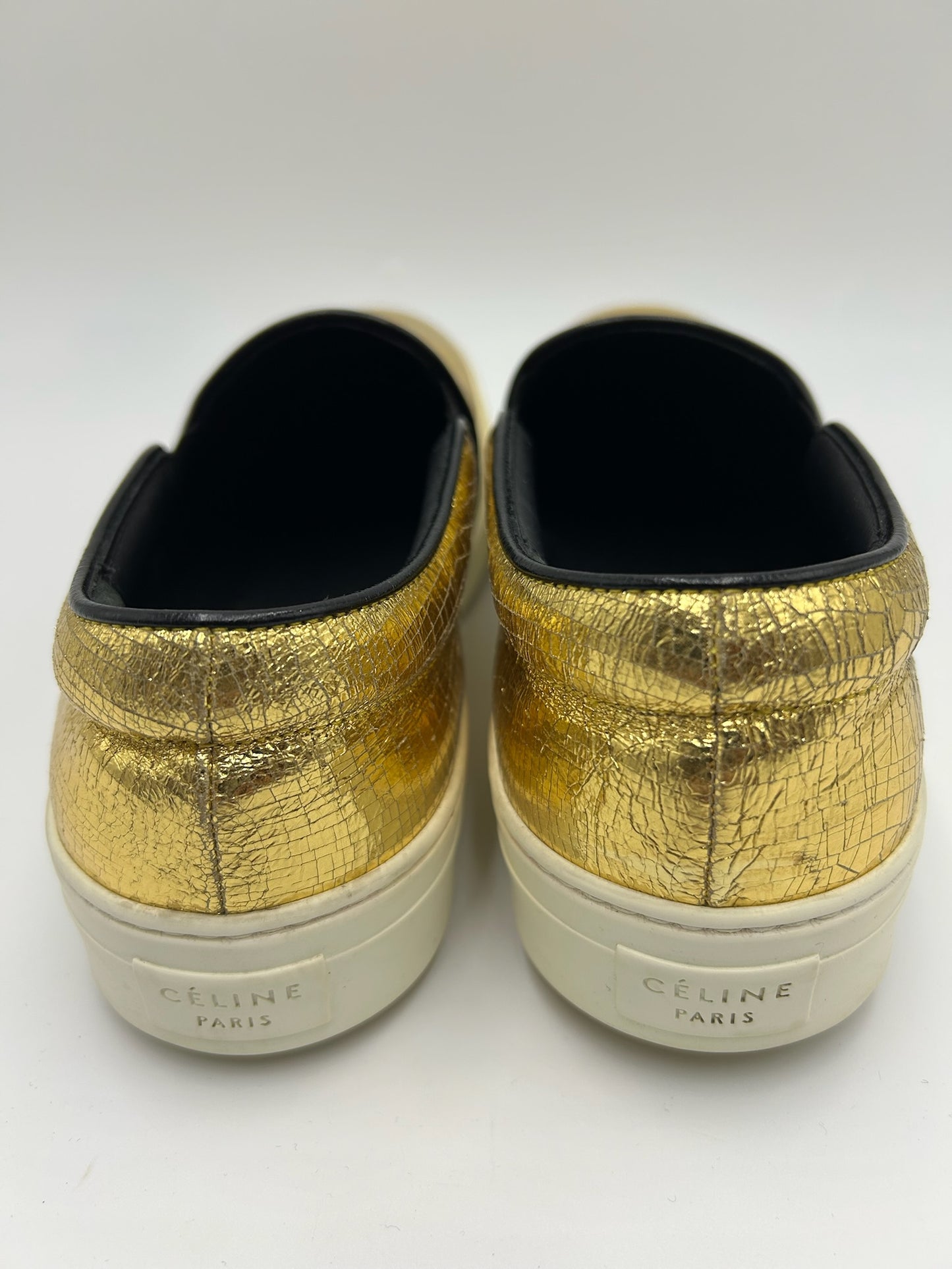Celine Gold Cracked Leather Sneakers Size 41