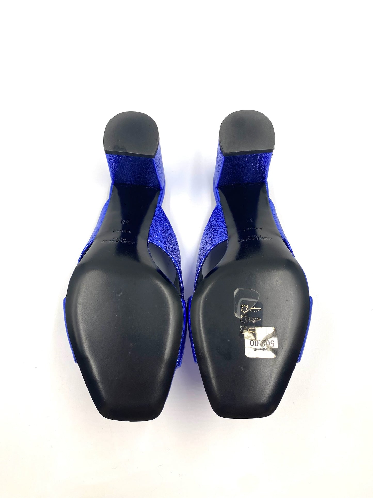Brand New Saint Laurent Metallic Blue Lou Lou Mule Size 38