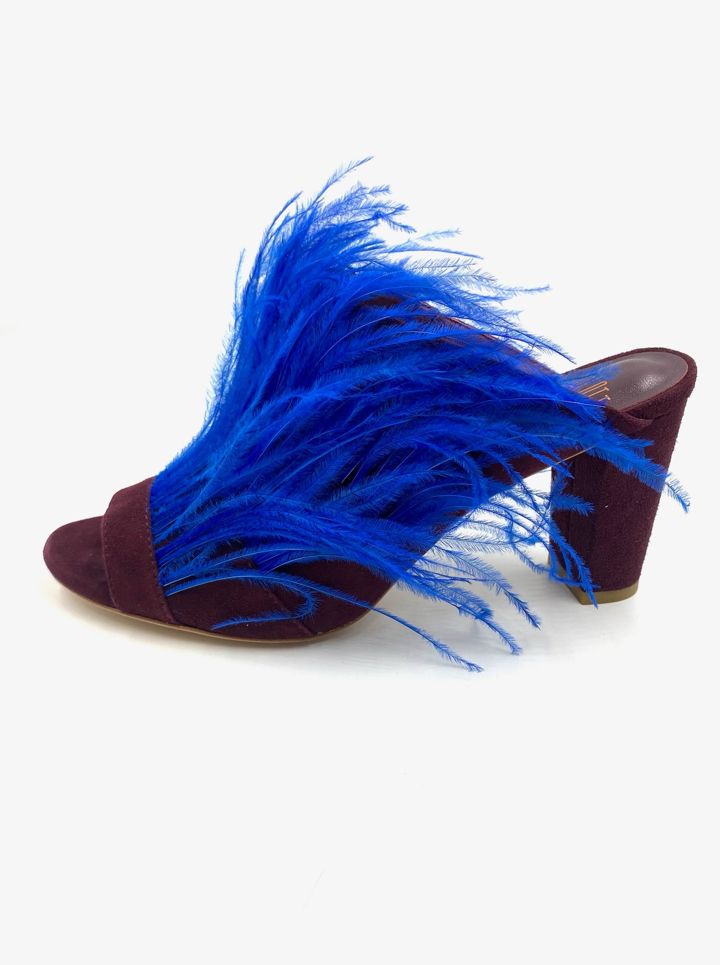 Brand New Charlotte Stone Oxblood & Royal Blue Feather Mule Size 8