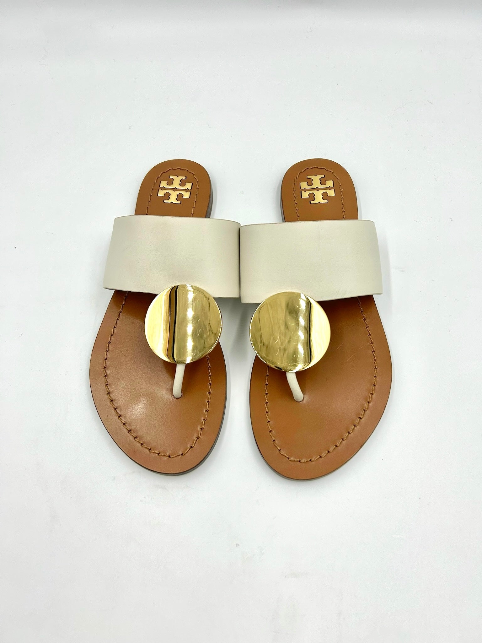 Tory Burch Patos Disk White Leather Sandals Size 6M – Joyce's Closet