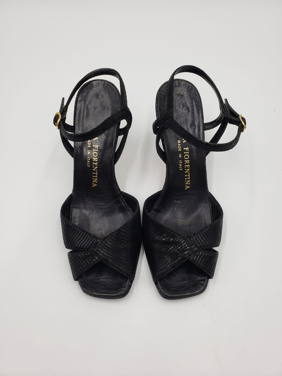 Silvia Fiorentina Black Strappy Kitten Heel Sandals Size 5.5