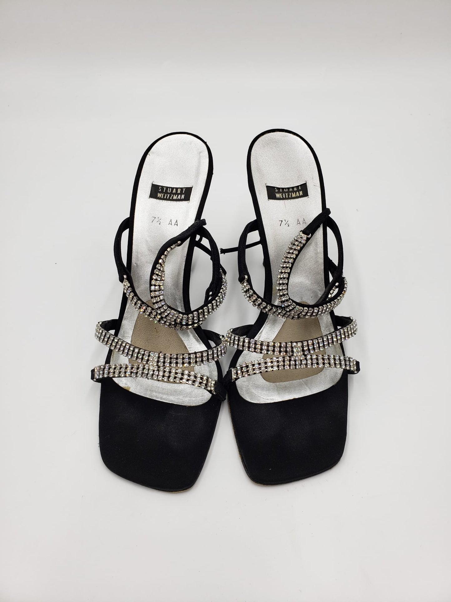 Stuart Weitzmann Black Crystal Wrap Around Heels size 7.5